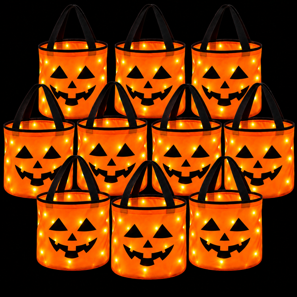 LED-Kürbiskorb für Halloween – leuchtender Süßigkeiten-Eimer