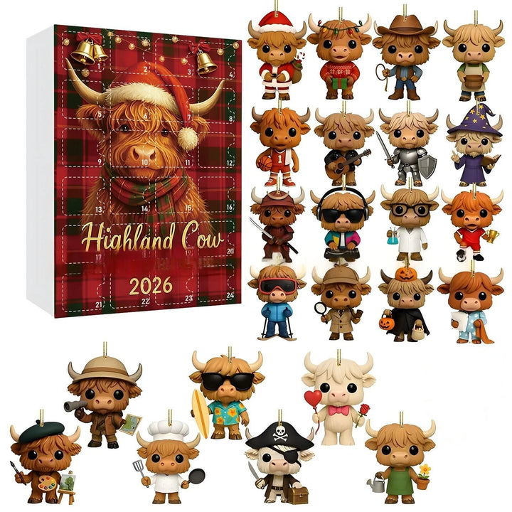 Highland Cow Adventskalender 2026 – 24 süße 3D-Hochlandrinder Sammelfiguren