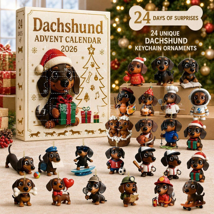 Dackel Adventskalender 2026 – Überraschungs-Set für den Christbaum, flach oder 3D