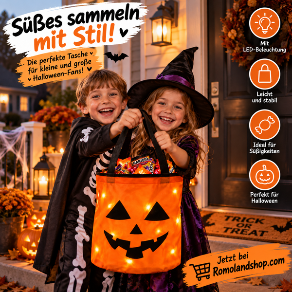 LED-Kürbiskorb für Halloween – leuchtender Süßigkeiten-Eimer