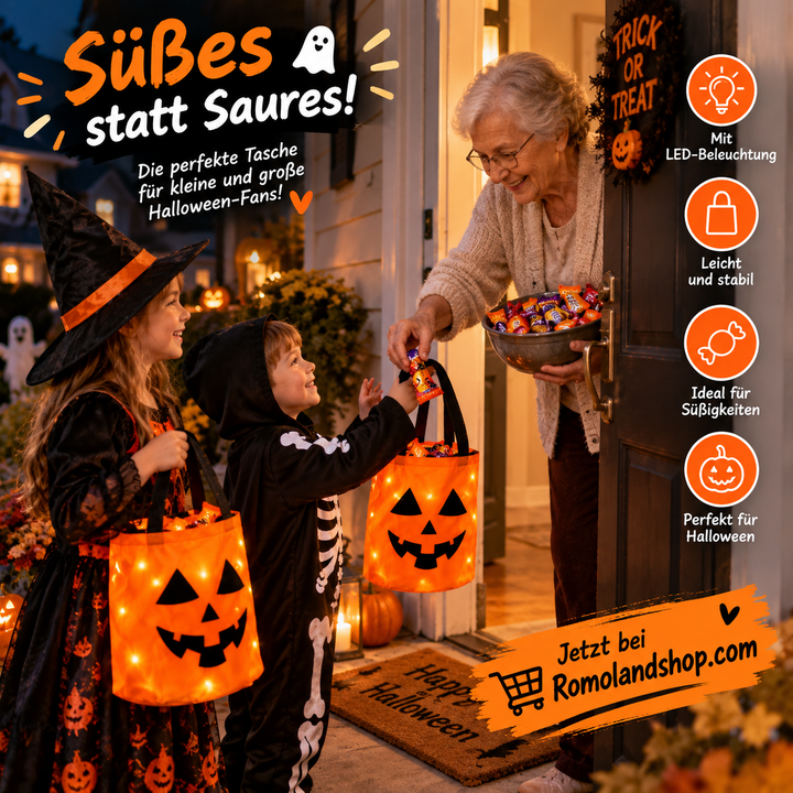 LED-Kürbiskorb für Halloween – leuchtender Süßigkeiten-Eimer
