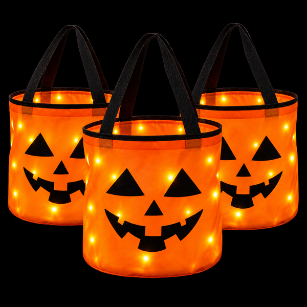 LED-Kürbiskorb für Halloween – leuchtender Süßigkeiten-Eimer