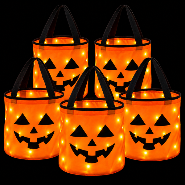 LED-Kürbiskorb für Halloween – leuchtender Süßigkeiten-Eimer