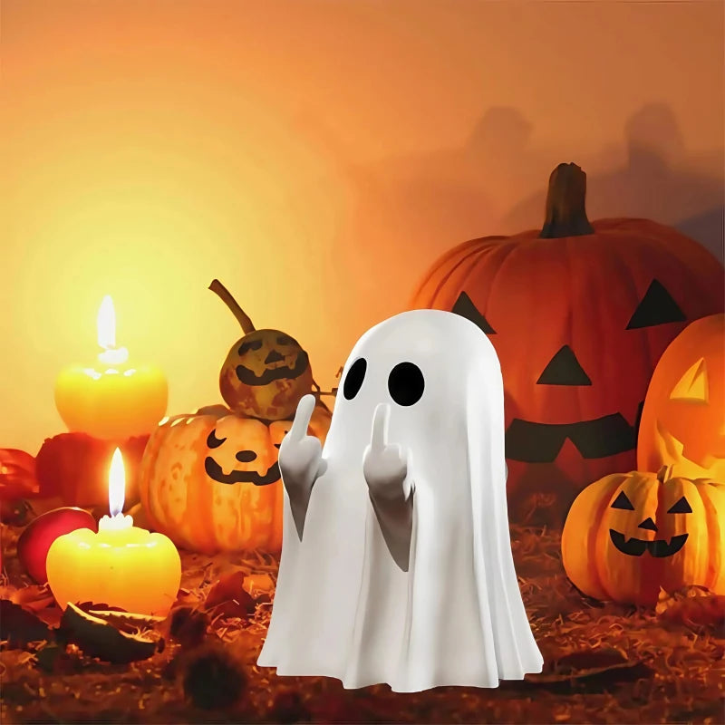 Witzige Geist-Statue mit Mittelfinger – Lustige Halloween-Deko für Zuhause & Couchtisch