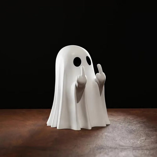 Whimsical Middle Finger Ghost Statue - Adorable Halloween Decor for Your Home and Coffee Table